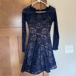 My Michelle Formal Long Sleeve Navy Blue Lace Sparkly Dress Size 0